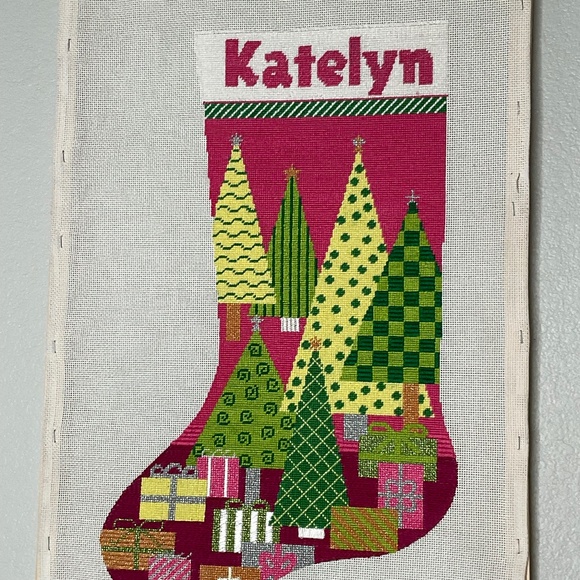 Needlepoint Oh Christmas Tree Pink  stocking On Canvas The Meredith collection - Picture 1 of 7